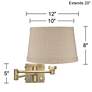3_Barnes and Ivy Natural Linen Drum Shade Brass Plug-In Swing Arm Wall Lamp more views
