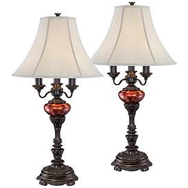 Image2 of Barnes and Ivy Rhys Bronze Tortoise Shell Glass Table Lamps Set of 2