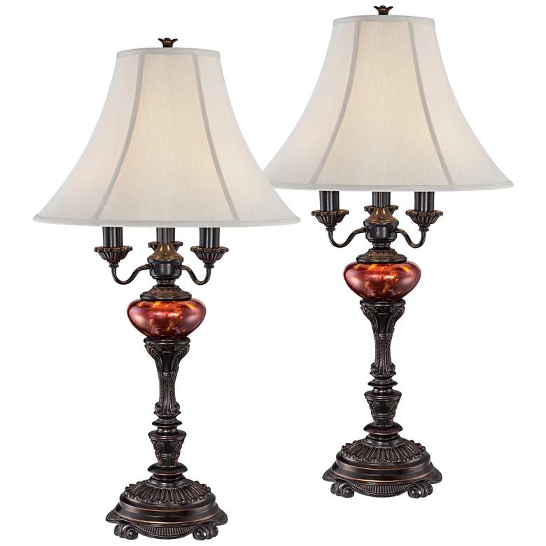 Image 2 Barnes and Ivy Rhys Bronze Tortoise Shell Glass Table Lamps Set of 2