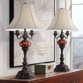 Image1 of Barnes and Ivy Rhys Bronze Tortoise Shell Glass Table Lamps Set of 2