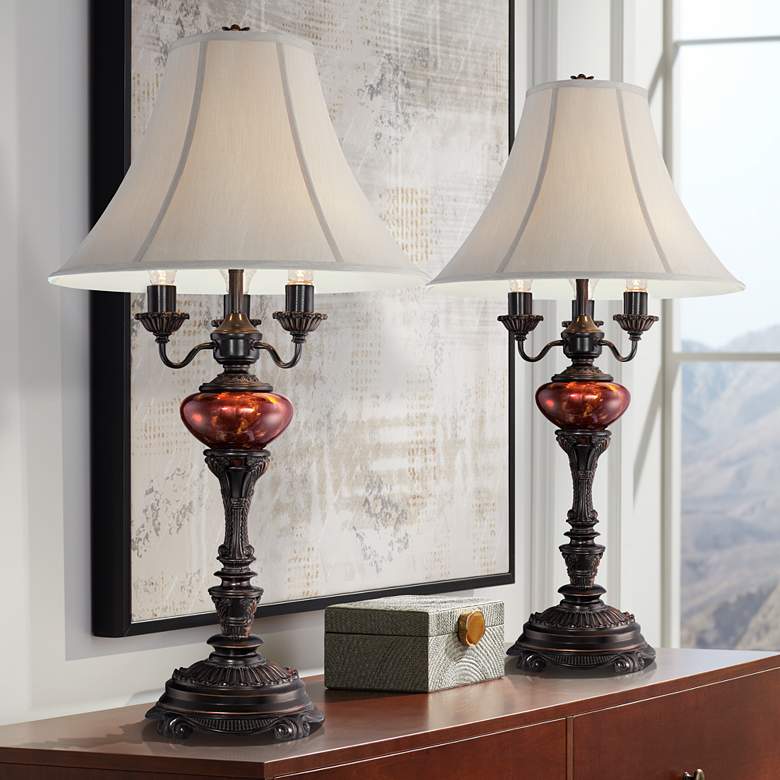 Image 1 Barnes and Ivy Rhys Bronze Tortoise Shell Glass Table Lamps Set of 2