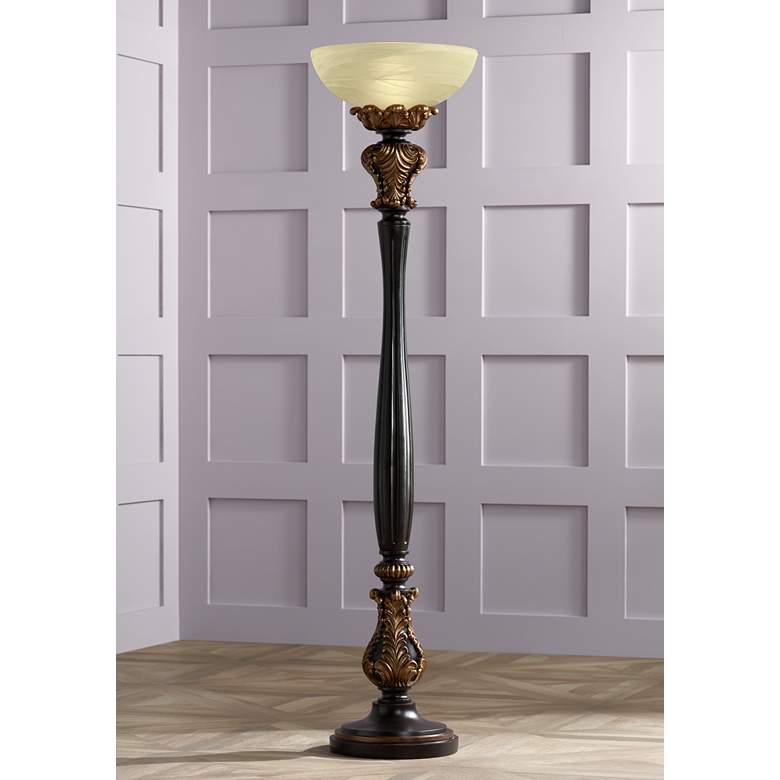 Image 1 Barnes and Ivy Rita 75 inch High Acanthus Leaf Torchiere Floor Lamp