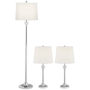 Barnes and Ivy Romley Chrome and Crystal 3-Piece Floor and Table Lamp Set