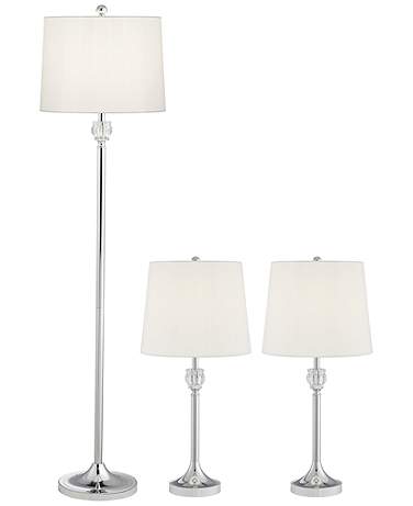 Barnes and Ivy Romley Chrome and Crystal 3-Piece Floor and Table Lamp Set