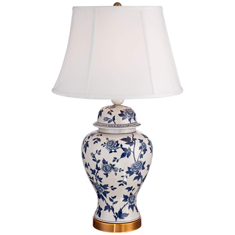 Image 2 Barnes and Ivy Rose Vine 25 inch Blue White Ceramic Temple Jar Table Lamp