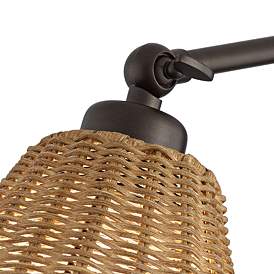 Image3 of Barnes and Ivy Rowlett Bronze Rattan Shade Plug-In Wall Lamp more views