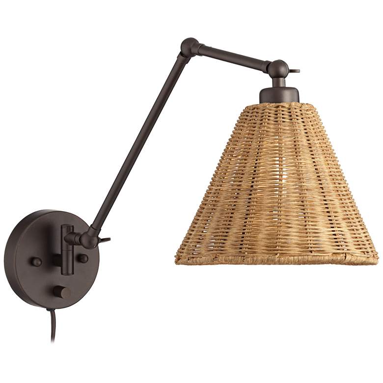 Image 6 Barnes and Ivy Rowlett Bronze Rattan Shade Plug-In Wall Lamp more views