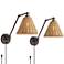 Barnes and Ivy Rowlett Bronze Rattan Shade Plug-In Wall Lamps Set of 2