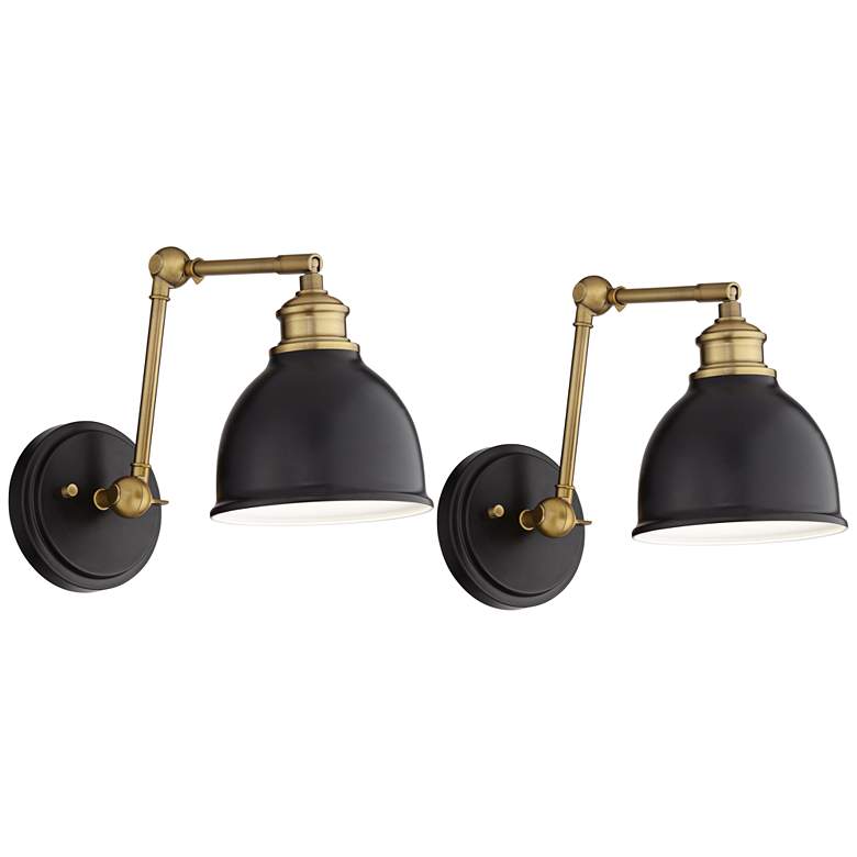 Image 2 Barnes and Ivy Sania Black and Antique Brass Swing Arm Wall Lamps Set of 2