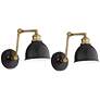2_Barnes and Ivy Sania Black and Antique Brass Swing Arm Wall Lamps Set of 2