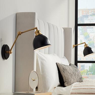Barnes and Ivy Sania Black and Antique Brass Swing Arm Wall Lamps Set of 2