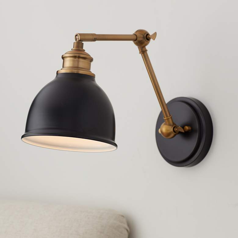 Image 1 Barnes and Ivy Sania Black Brass Adjustable Swing Arm Hardwire Wall Lamp