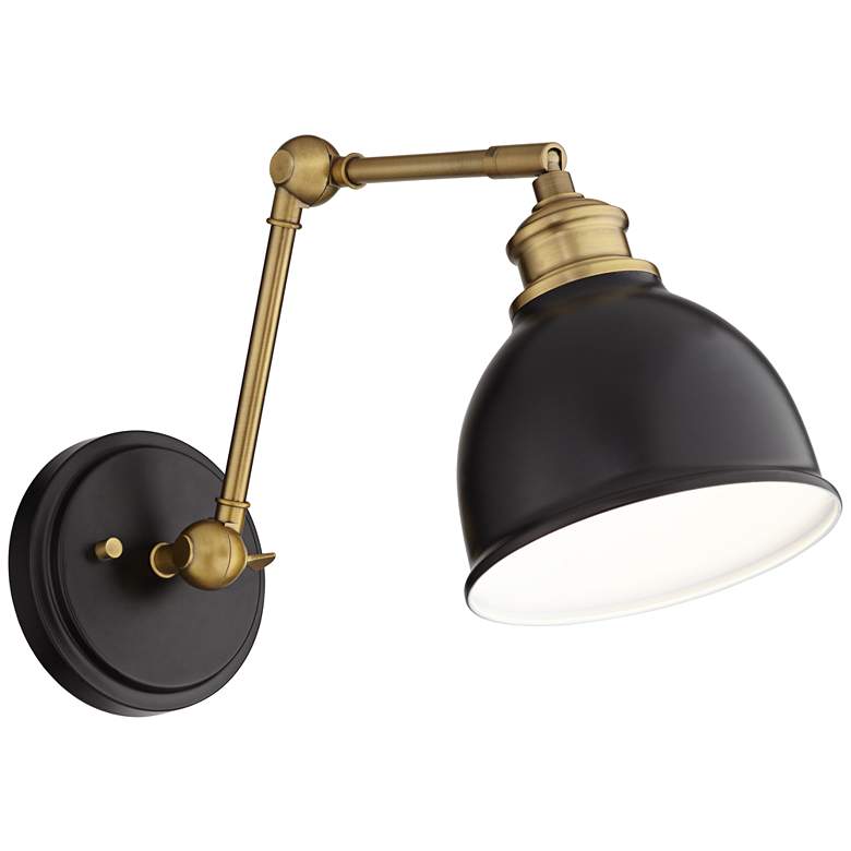 Image 6 Barnes and Ivy Sania Black Brass Adjustable Swing Arm Hardwire Wall Lamp more views