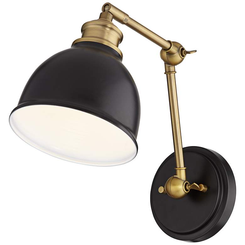 Image 7 Barnes and Ivy Sania Black Brass Adjustable Swing Arm Hardwire Wall Lamp more views