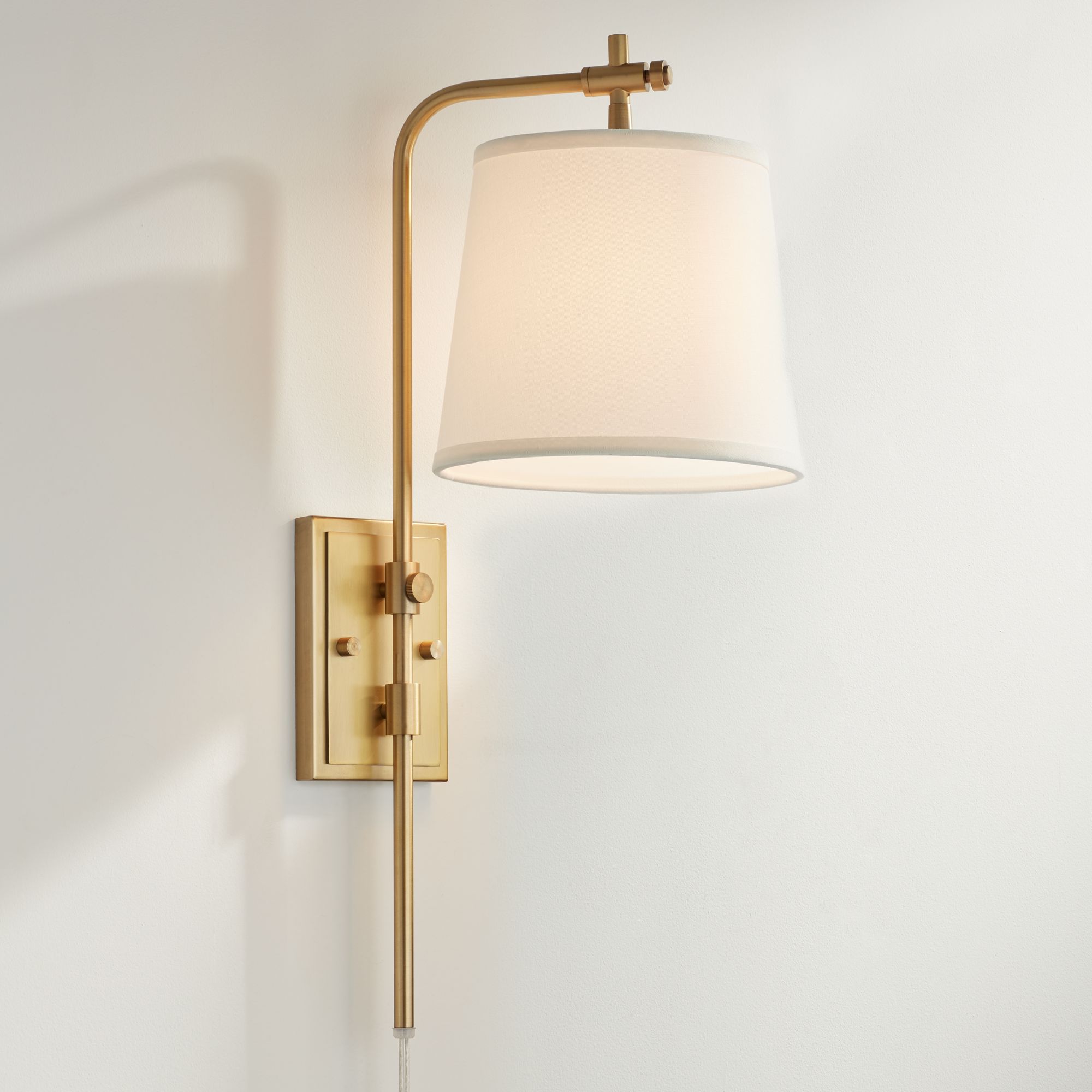Barnes and Ivy Seline Warm Gold Adjustable Plug-In Wall Lamp with Dimmer