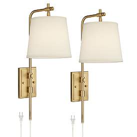 Image2 of Barnes and Ivy Seline Warm Gold Adjustable Plug-In Wall Lamps Set of 2