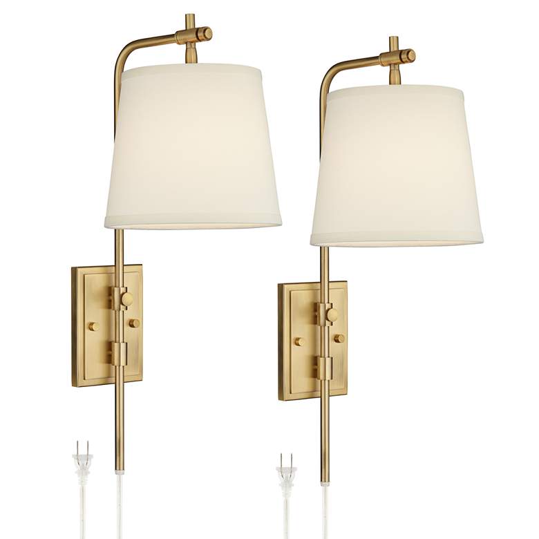 Image 2 Barnes and Ivy Seline Warm Gold Adjustable Plug-In Wall Lamps Set of 2