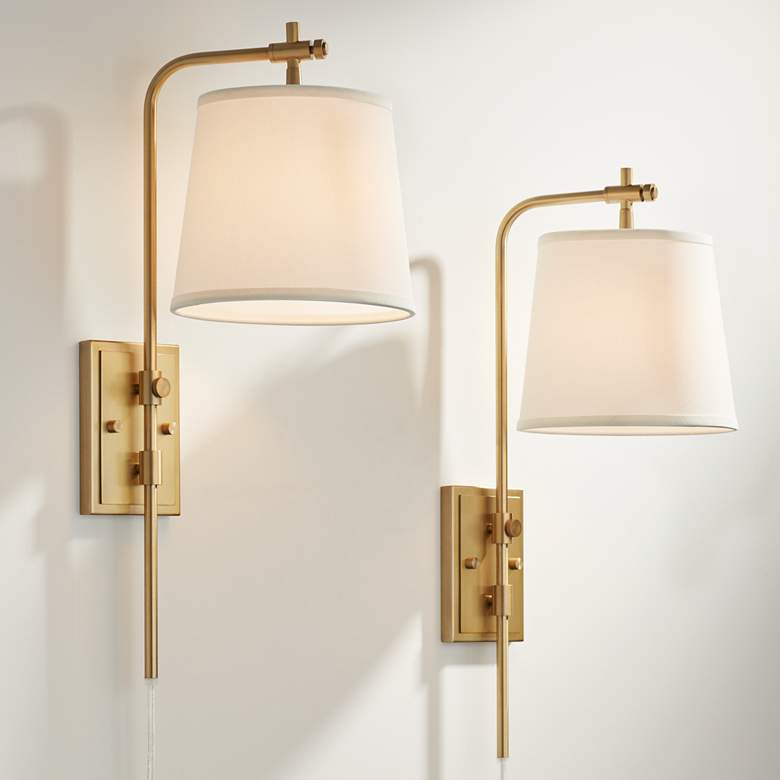 Image 1 Barnes and Ivy Seline Warm Gold Adjustable Plug-In Wall Lamps Set of 2