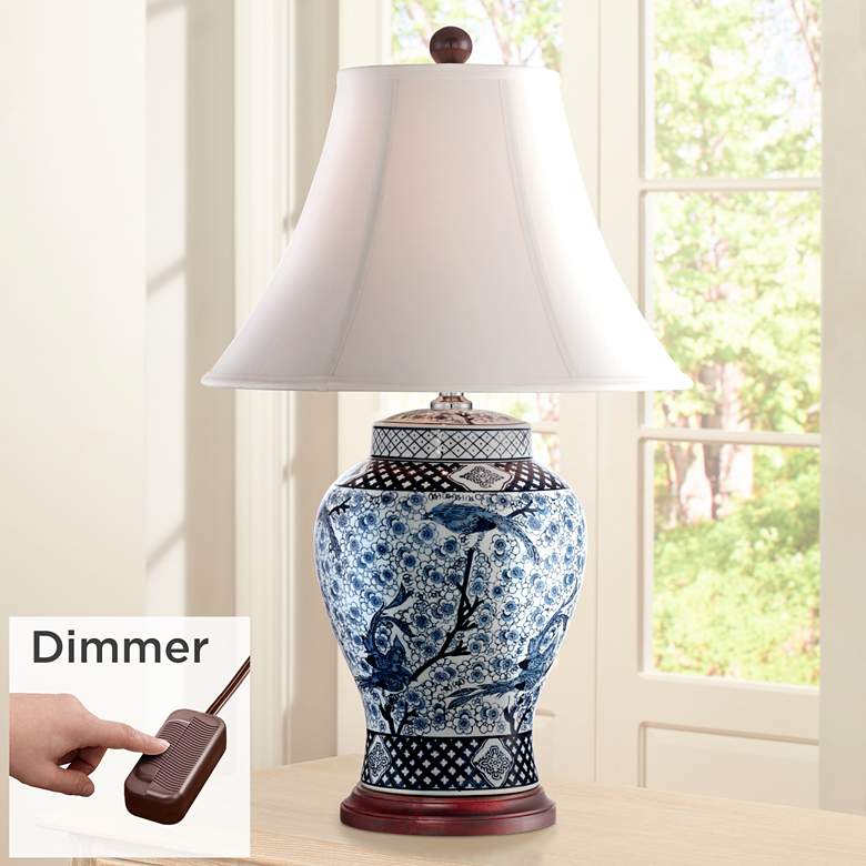 Image 1 Barnes and Ivy Shonna Blue and White Porcelain Table Lamp with Dimmer