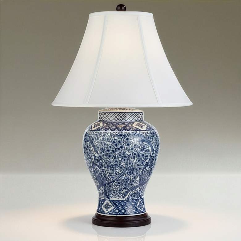 Image 1 Barnes and Ivy Shonna Garden Bird 27" Blue White Porcelain Table Lamp