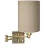 Barnes and Ivy Tan Shade Antique Brass Plug-In Swing Arm Wall Light