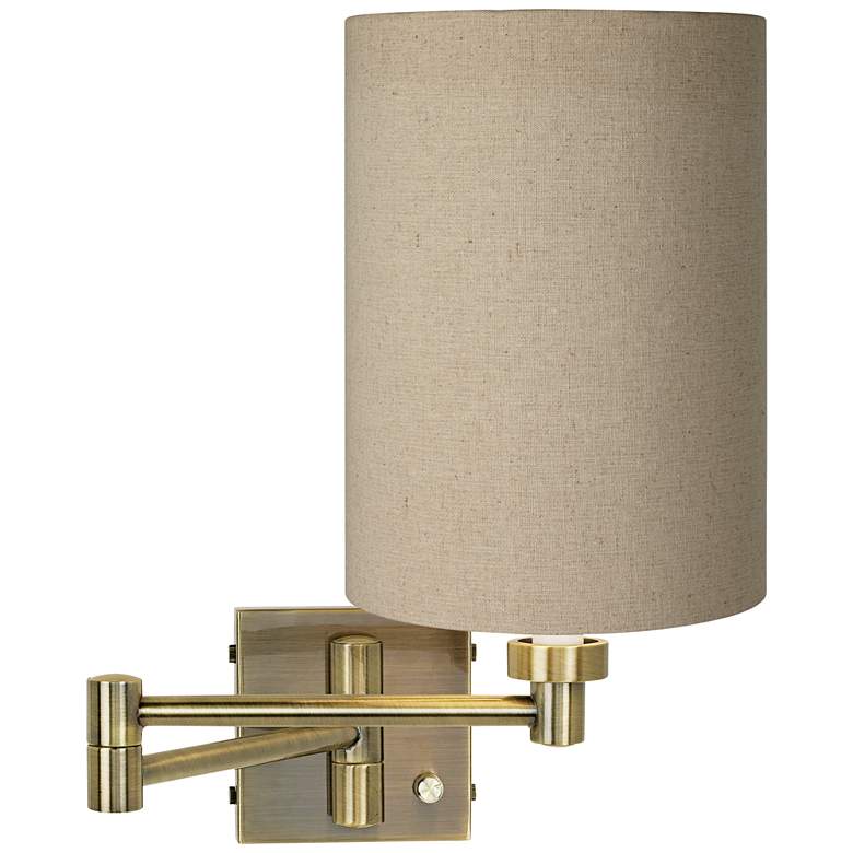 Image 1 Barnes and Ivy Tan Shade Antique Brass Plug-In Swing Arm Wall Light