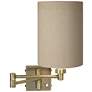 1_Barnes and Ivy Tan Shade Antique Brass Plug-In Swing Arm Wall Light