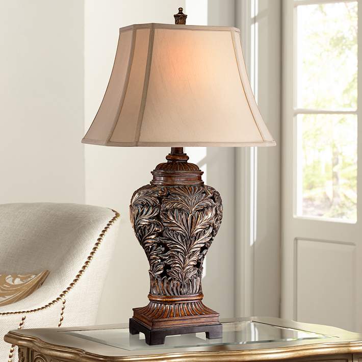 passage Saga Sandy Barnes and Ivy Traditional Leafwork Vase Table Lamp with Rectangular Shade  - #V0802 | Lamps Plus