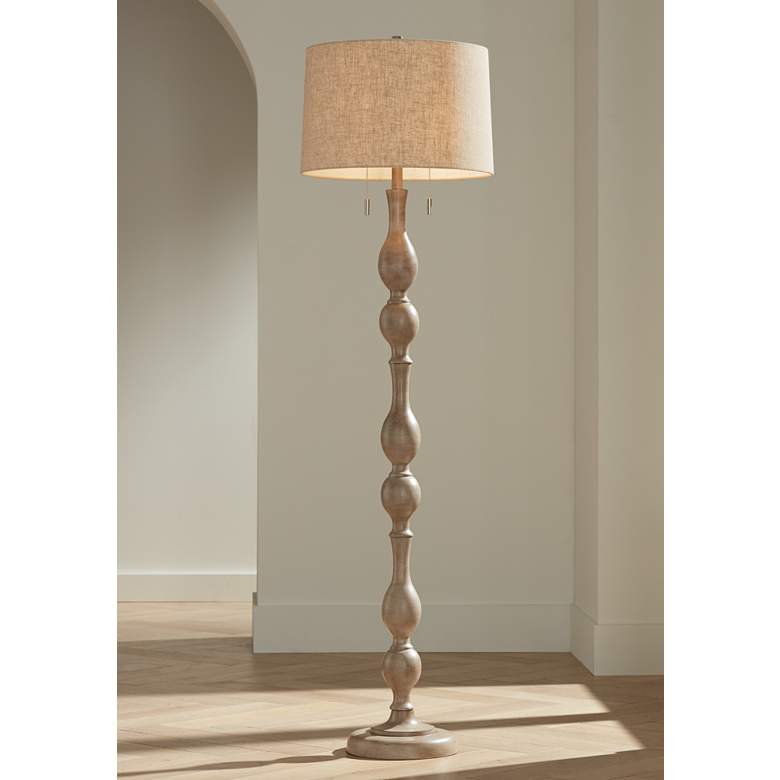 Image 2 Barnes and Ivy Tuscan 62 1/2" Natural Gray Faux Wood Floor Lamp