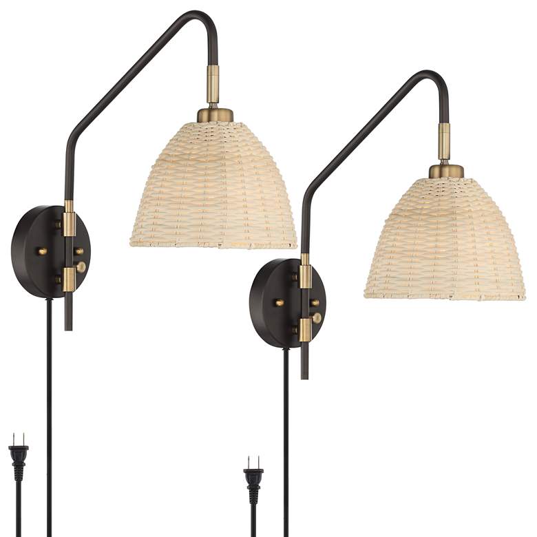Image 3 Barnes and Ivy Vega Bronze Plug-In Wall Lamps Set of 2