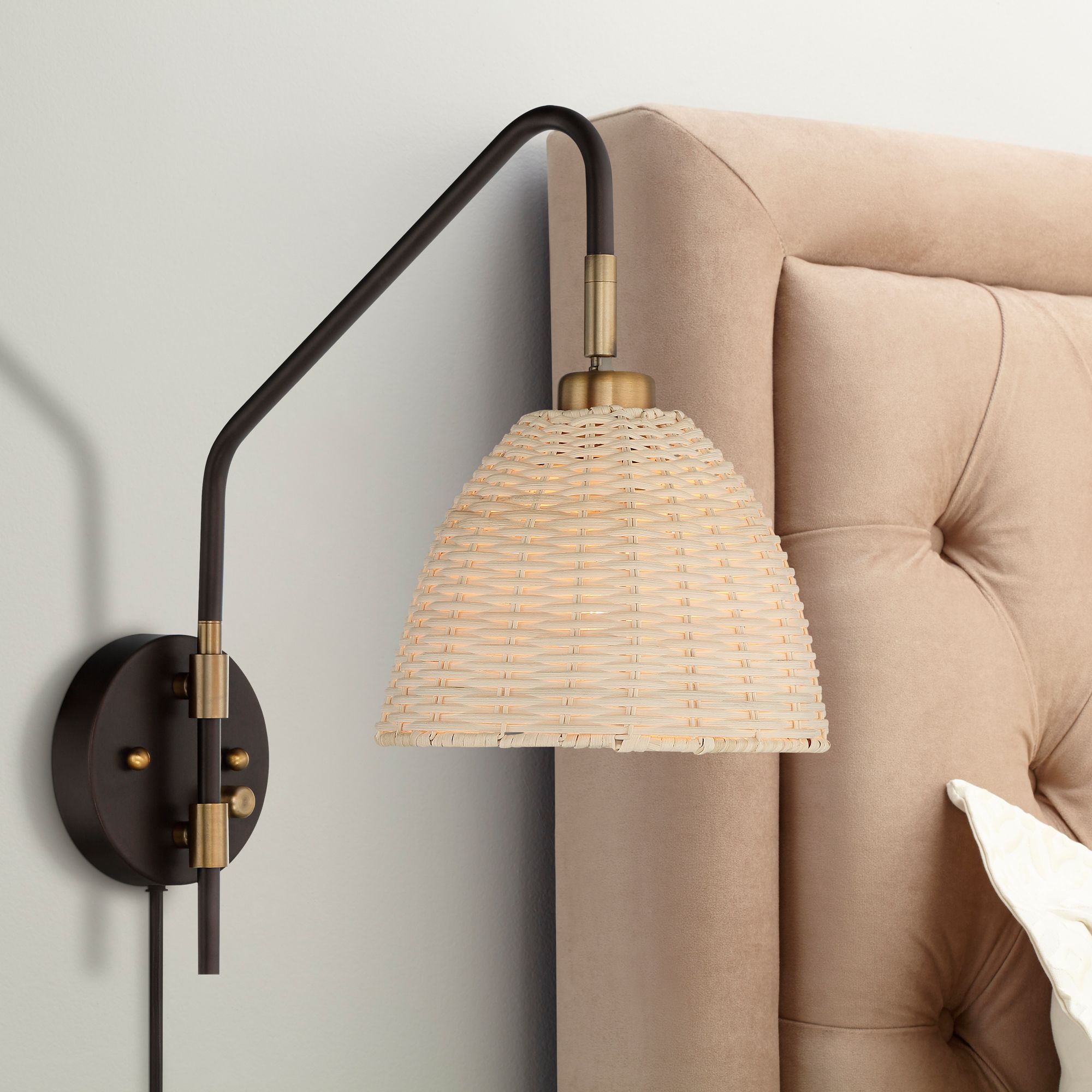 Barnes and Ivy Vega Bronze Plug-In Wall Lamps Set of 2 in scene