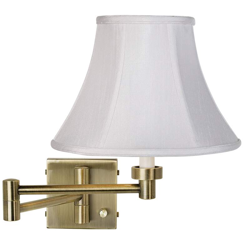 Image 1 Barnes and Ivy White Bell Shade Antique Brass Plug-In Swing Arm Wall Light
