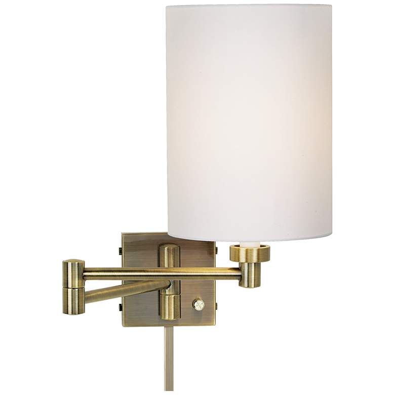Image 1 Barnes and Ivy White Cylinder Antique Brass Wall Lamp with Cord Cover