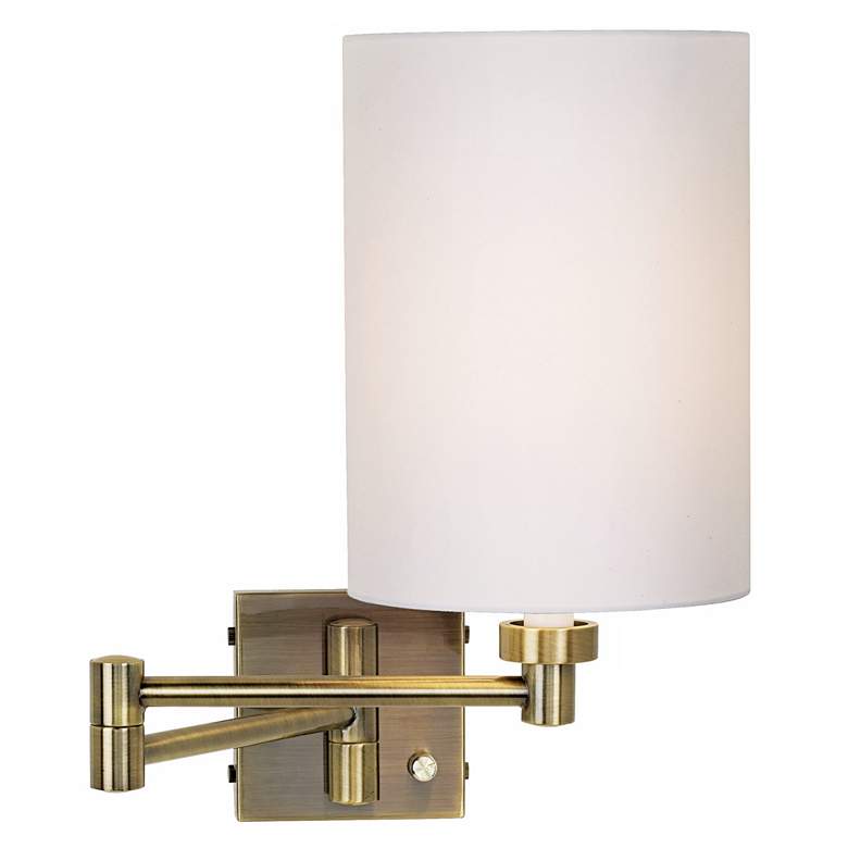 Image 1 Barnes and Ivy White Cylinder Shade Antique Brass Swing Arm Wall Lamp