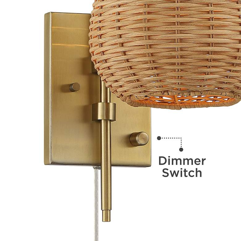 Image 4 Barnes and Ivy Willa Gold and Wicker Shade Swing Arm Plug-In Wall Light more views
