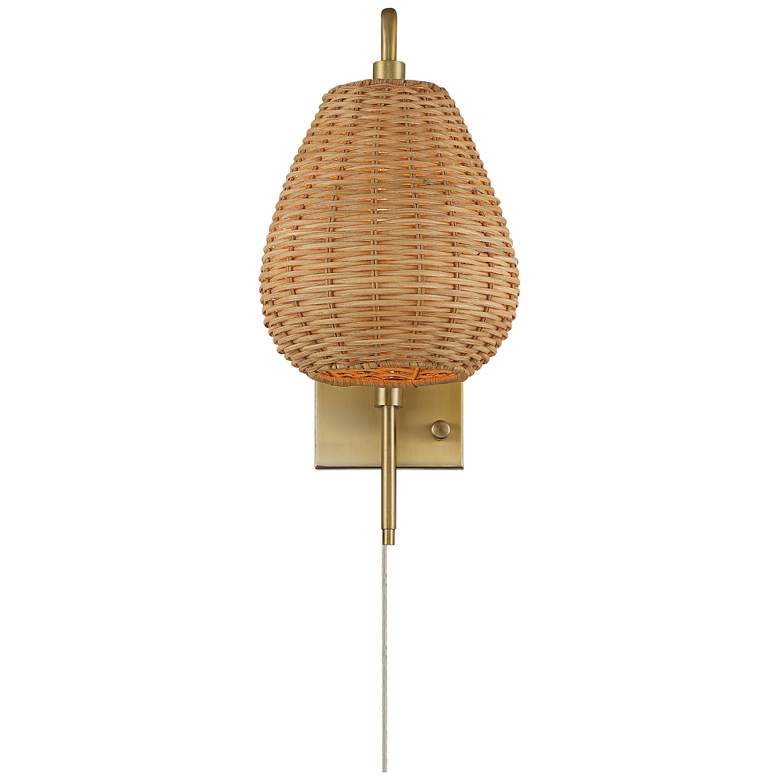 Image 5 Barnes and Ivy Willa Gold and Wicker Shade Swing Arm Plug-In Wall Light more views