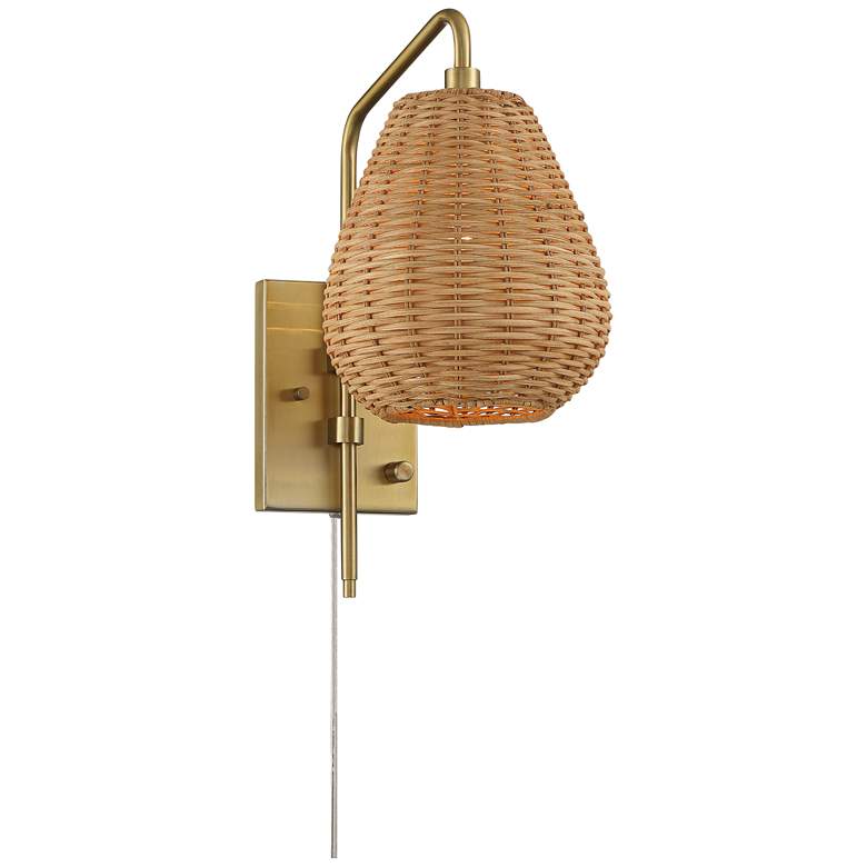 Image 6 Barnes and Ivy Willa Gold and Wicker Shade Swing Arm Plug-In Wall Light more views