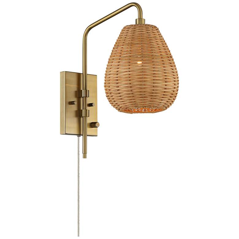 Image 7 Barnes and Ivy Willa Gold and Wicker Shade Swing Arm Plug-In Wall Light more views