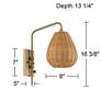 Barnes and Ivy Willa Gold and Wicker Shade Swing Arm Plug-In Wall Light