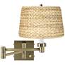2_Barnes and Ivy Woven Seagrass Antique Brass Plug-In Swing Arm Wall Lamp