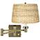 Barnes and Ivy Woven Seagrass Antique Brass Plug-In Swing Arm Wall Lamp