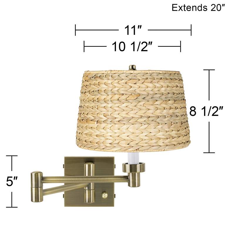 Image 4 Barnes and Ivy Woven Seagrass Antique Brass Plug-In Swing Arm Wall Lamp more views