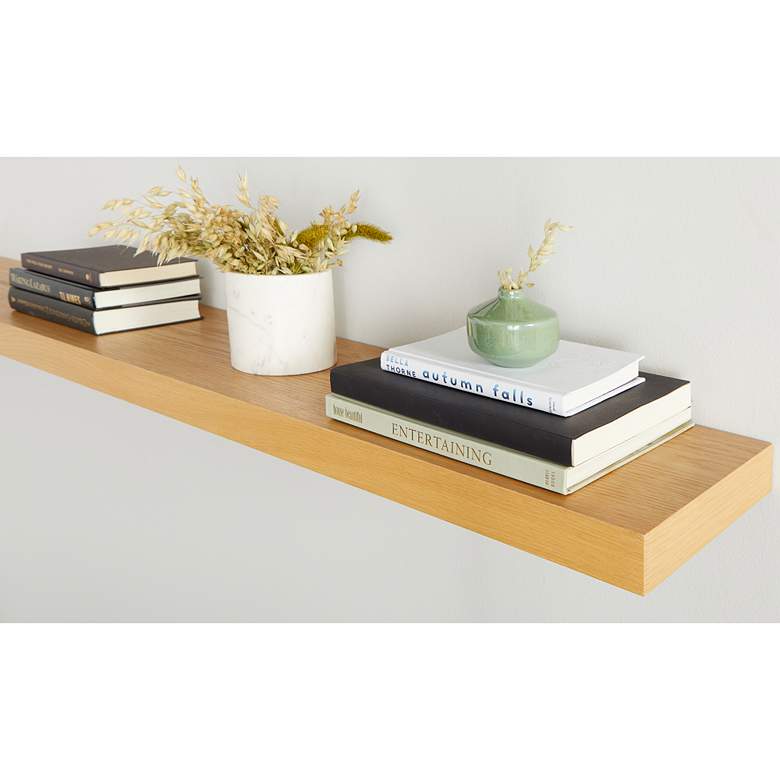 Image 1 Barney 74 3/4 inch Wide Oak Veneer Wood Floating Wall Shelf