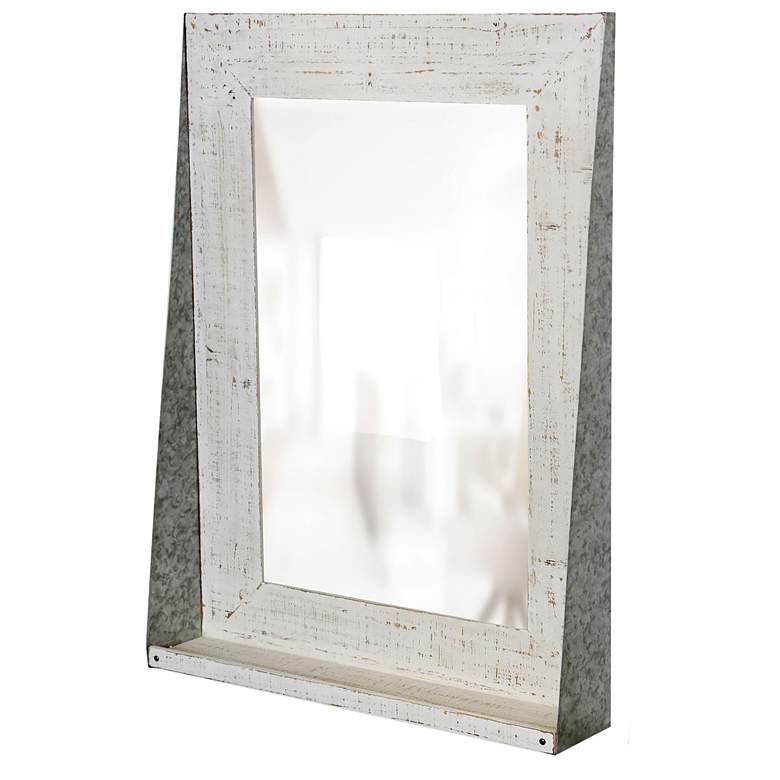 Image 1 Barnwood & Galvanized - Distressed Wooden Mirror With Shelf