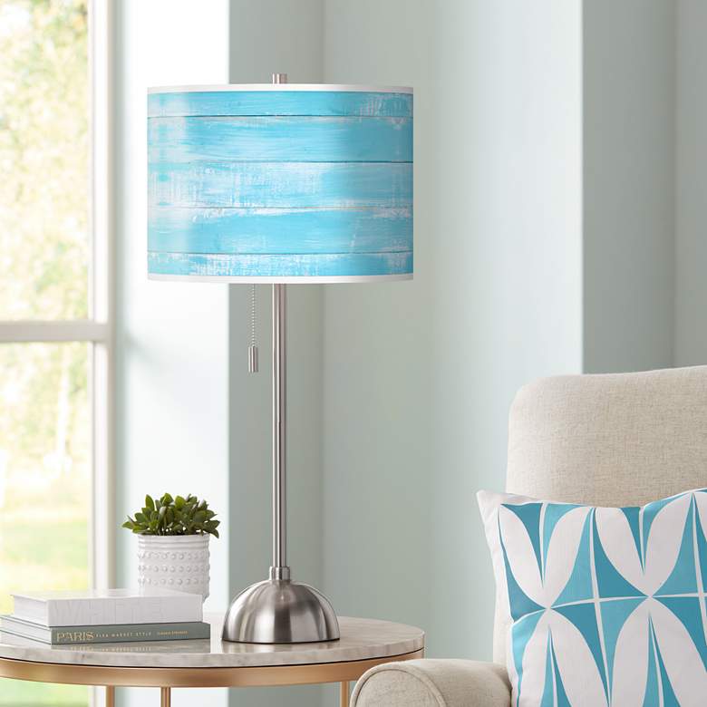 Image 1 Barnyard Blue Giclee Brushed Nickel Table Lamp