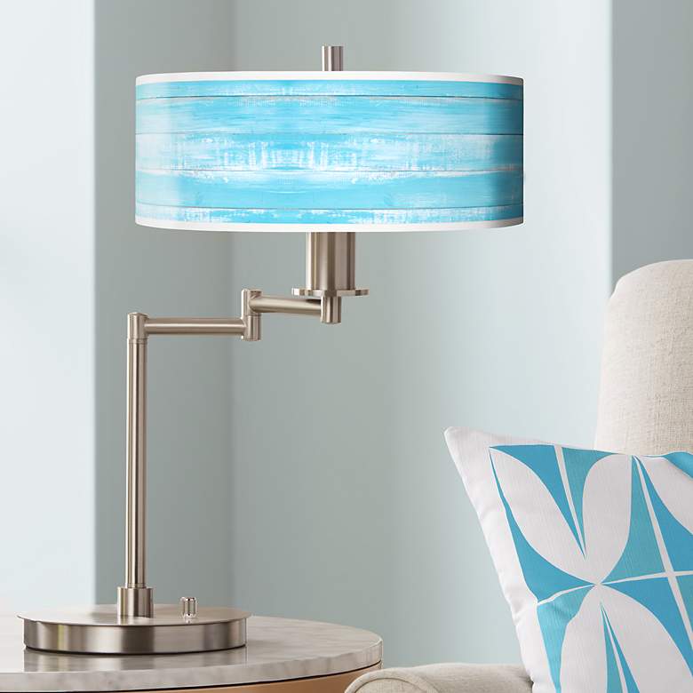 Image 1 Barnyard Blue Giclee Shade with Modern Swing Arm LED Desk Lamp
