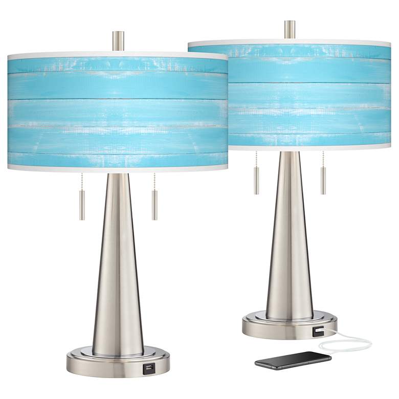 Image 1 Barnyard Blue Vicki Brushed Nickel USB Table Lamps Set of 2