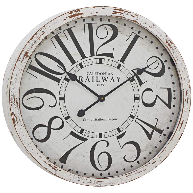 Image 1 Barnyard Distressed White Wood 24 inch Round Wall Clock