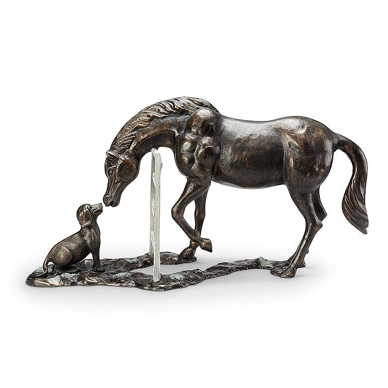 Image 1 Barnyard Pals 25 1/2"W Horse and Dog Aluminum Garden Statue