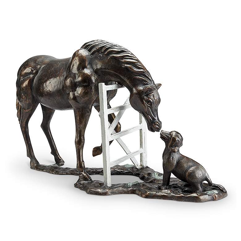 Image 2 Barnyard Pals 25 1/2"W Horse and Dog Aluminum Garden Statue more views